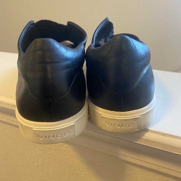 VINCE Black Leather Slip On Sneakers Size 9.5 - Picture 3 of 5